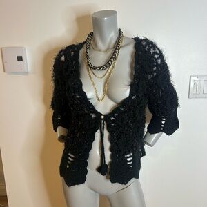 Chic Black Women's Knit Crochet Cardigan❤️S